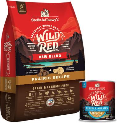 Paquete: Alimento seco Stella & Chewy's Wild Red Raw Blend Kibble Prairie Recipe + Alimento húmedo para perros Wild Red Chicken & Lamb Stew