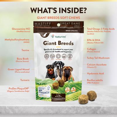 NaturVet, Breed Specific Giant Breeds, suplemento integral para perros de razas gigantes, 50 masticables