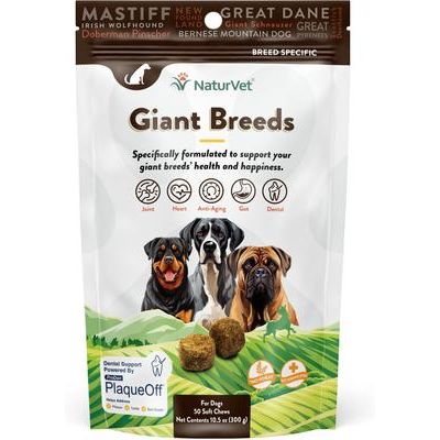 NaturVet, Breed Specific Giant Breeds, suplemento integral para perros de razas gigantes, 50 masticables