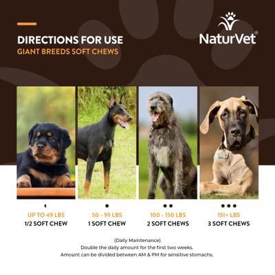 NaturVet, Breed Specific Giant Breeds, suplemento integral para perros de razas gigantes, 50 masticables
