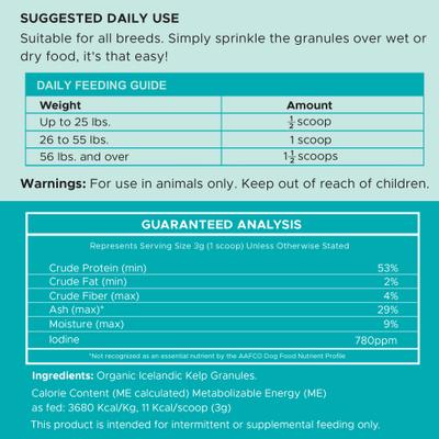 Organic Kelp Marine Superfood Granules Dental Supplement for Dogs, 4-oz jar