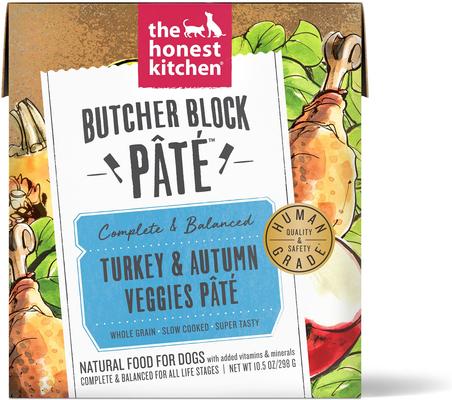 Bundle: Variety Pack - The Honest Kitchen Butcher Block Pate Chicken & Super Greens Pate Wet Dog Food, 10.5-oz, case of 6, Beef, Cheddar & Farm Veggies & Turkey & Autumn Veggies Flavors