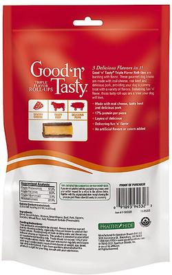 Triple Flavor Roll-Ups Cheese, Beef & Pork Gourmet Dog Treats, 4-oz bag