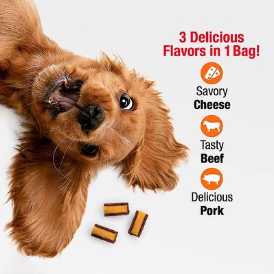 Triple Flavor Roll-Ups Cheese, Beef & Pork Gourmet Dog Treats, 4-oz bag