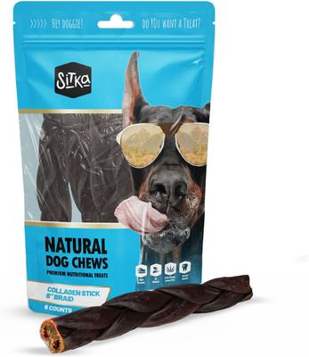 6-inch Collagen Braid Dog Natural Chew Treats, 6 count
