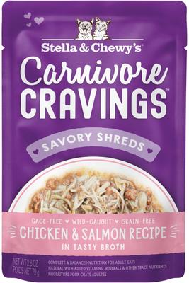 Carnivore Cravings Duck & Chicken Flavored Shredded Wet Cat Food, 2.8-oz pouch, case of 24