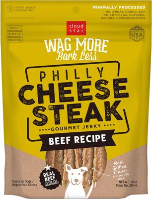 Wag More Bark Less Philly Cheesesteak Beef Recipe Grain-Free Jerky Dog Treats, 10-oz bag