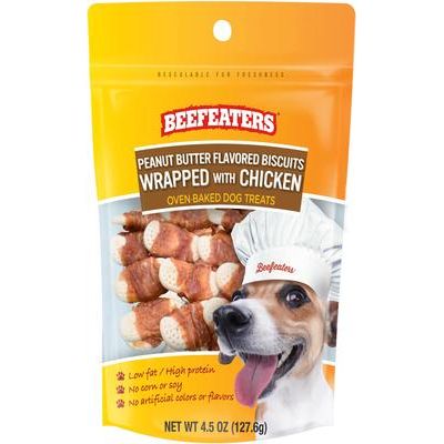 Galletas de mantequilla de maní y pollo seco para perros, bolsa de 2.39 oz, caja de 12