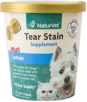 Bundle: NaturVet Tear Stain Plus Lutein Soft Chews Vision Supplement + Miracle Care Eye Clear Cleaning Pads for Dogs & Cats, 90 count