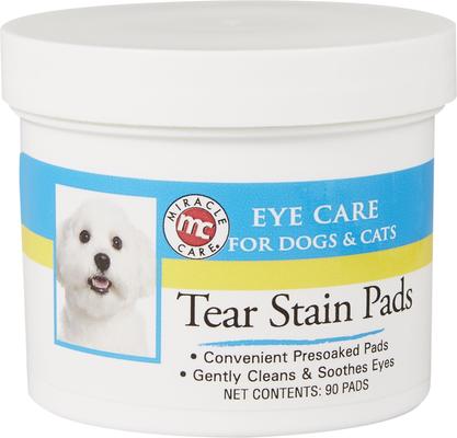 Bundle: NaturVet Tear Stain Plus Lutein Soft Chews Vision Supplement + Miracle Care Eye Clear Cleaning Pads for Dogs & Cats, 90 count