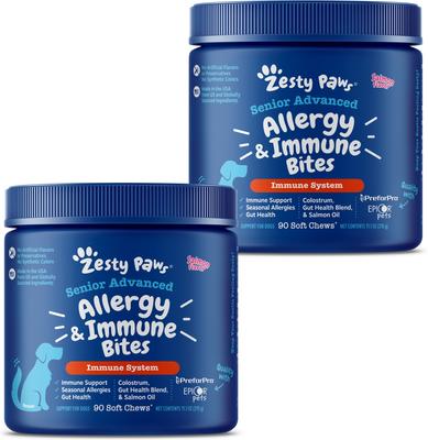 Advanced Allergy & Immune Bites Salmon Flavored Soft Chews Allergies, Immune, & Skin Support Supplement for Senior Dogs, 180 count
