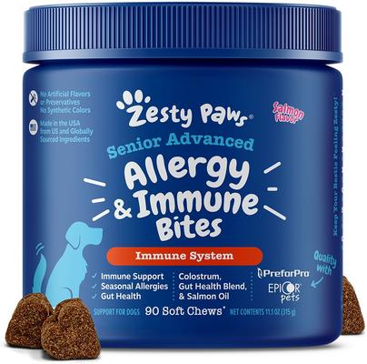 Advanced Allergy & Immune Bites Salmon Flavored Soft Chews Allergies, Immune, & Skin Support Supplement for Senior Dogs, 180 count