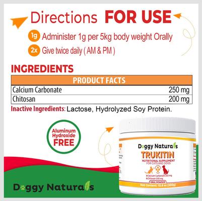 Trukitin Powder Kidney Supplement for Dogs & Cats, 300-g jar