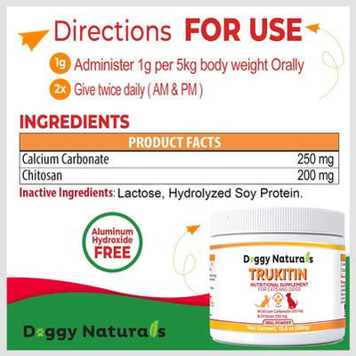Trukitin Powder Kidney Supplement for Dogs & Cats, 300-g jar