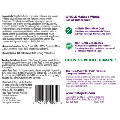 Paquete: Comida enlatada Halo Holistic Garden of Vegan Recipe, 13 oz, caja de 12 + Comida seca para perros vegana Complete Digestive Health Plant-Based Recipe con algas marinas, bolsa de 21 lb