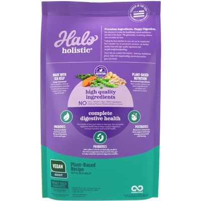 Paquete: Comida enlatada Halo Holistic Garden of Vegan Recipe, 13 oz, caja de 12 + Comida seca para perros vegana Complete Digestive Health Plant-Based Recipe con algas marinas, bolsa de 21 lb