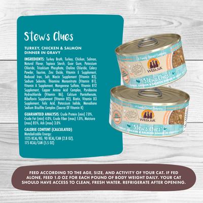 Classic Cat Stew's Clues Turkey, Chicken & Salmon in Gravy Stew Wet Canned Cat Food, 2.8-oz can, case of 12