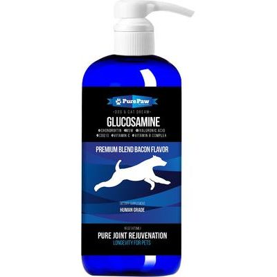Suplemento líquido de glucosamina Premium Dream para el apoyo articular de perros y gatos, sabor a tocino, 473 ml (16 onzas líquidas)