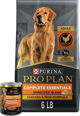 Bundle: Purina Pro Plan Adult Shredded Blend Chicken & Rice Formula Dry Food, 6-lb bag + Canned Dog Food