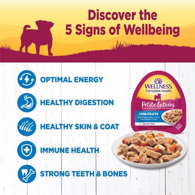 Complete Health Petite Entrees Adult Small Breed Grain-Free Chicken, Carrots & Red Peppers Mini-Filets Wet Dog Food, 3-oz cup, case of 12