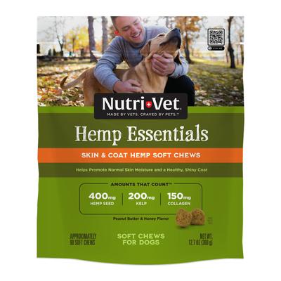 Hemp Peanut Butter & Honey Flavor Skin & Coat Soft Chew Supplement for Adult Dogs, 12.7-oz