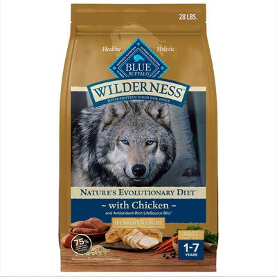 Alimento seco para perros adultos con peso saludable y alto contenido proteico con receta de pollo Wilderness, bolsa de 28 lb
