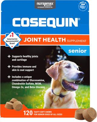 Cosequin - Suplemento para la salud articular con glucosamina, condroitina, MSM, omega-3 y betaglucanos, masticables blandos para perros mayores, 120 unidades