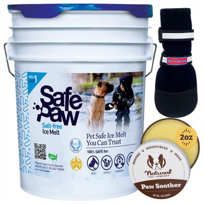 Bundle: Winter Paw Protection Starter Kit - Safe Paw Ice Melt, Natural Dog Company Paw Balm, Bark Brite Dog Boots, Large
