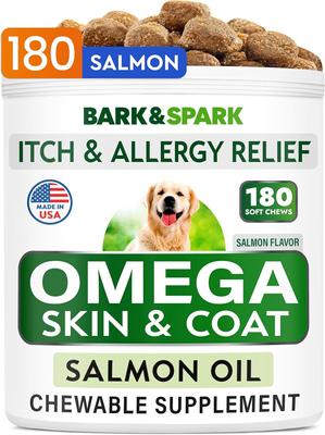Allergy Relief & Itch Relief with Omega 3 Skin & Coat with Salmon Oil Chew Supplement for Dogs & Cats, 180 count