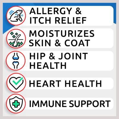 Allergy Relief & Itch Relief with Omega 3 Skin & Coat with Salmon Oil Chew Supplement for Dogs & Cats, 180 count