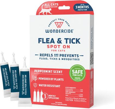 Spot-On Flea & Tick Repellent with Natural Essential Oils for Cats, Peppermint, 3 doses (3-month supply)