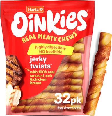 Oinkies Sizzling Twists with 100% Real Smoked Pork Bacon Flavored Rawhide-Free Natural Dog Treats, 8 count