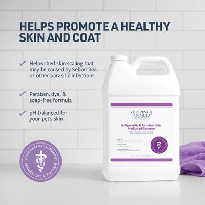 Champú medicado antiparasitario y antiseborreico, botella de 1 galón