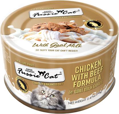 Super Premium Chicken with Beef in Goat Milk Gravy Shredded Wet Cat Food, 2.47-oz can, case of 24