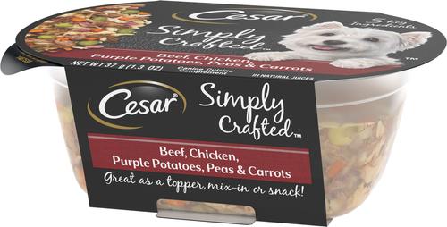 Simply Crafted Beef, Chicken, Purple Potatoes, Peas & Carrots Adult Wet Dog Food Topper, 1.3-oz, case of 10