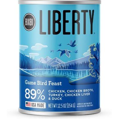 Alimento enlatado para perros Liberty con receta de carne de res, lata de 12.5 oz, caja de 12