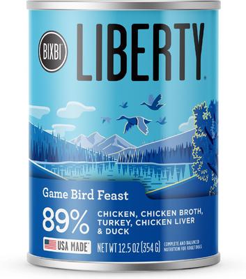Liberty Game Bird Feast Turkey, Turkey Broth, Chicken, Duck & Turkey Liver Wet Dog Food, 12.5-oz can, case of 12