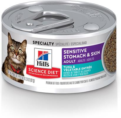Adult Sensitive Stomach & Sensitive Skin Tuna & Vegetable Entree Wet Cat Food, 2.9-oz can, 24 count