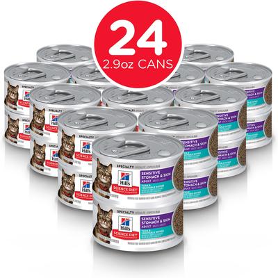 Adult Sensitive Stomach & Sensitive Skin Tuna & Vegetable Entree Wet Cat Food, 2.9-oz can, 24 count