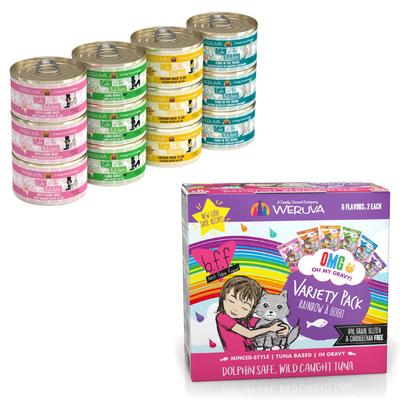 Bundle: Weruva Cats in the Kitchen Cuties Variety Pack + BFF Rainbow A Gogo Variety Pack Wet Cat Food Pouches
