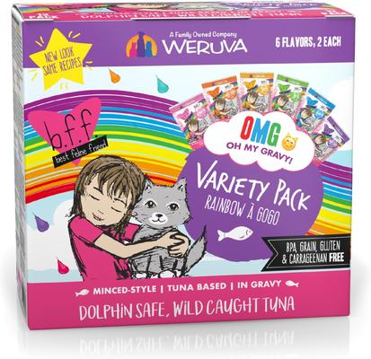 Bundle: Weruva Cats in the Kitchen Cuties Variety Pack + BFF Rainbow A Gogo Variety Pack Wet Cat Food Pouches