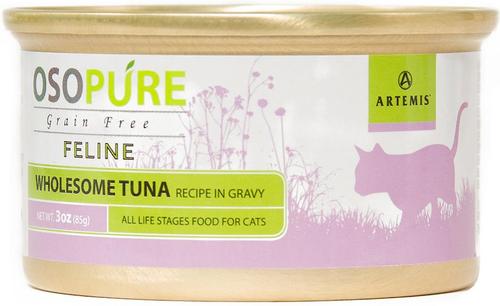 Comida enlatada para gatos Osopure con atún y pollo en salsa, sin cereales, 3 oz, caja de 24