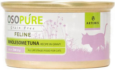 Comida enlatada para gatos Osopure con atún en salsa, sin cereales, 3 oz, caja de 24