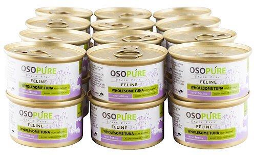 Comida enlatada para gatos Osopure con atún en salsa, sin cereales, 3 oz, caja de 24