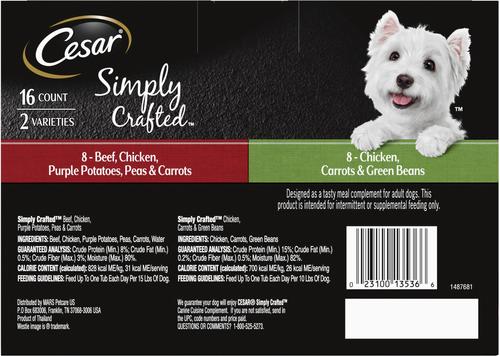 Simply Crafted Variety Pack Chicken, Carrots & Green Beans & Beef, Chicken, Purple Potatoes, Peas & Carrots Wet Dog Food Topper, 1.3-oz can, 16 count