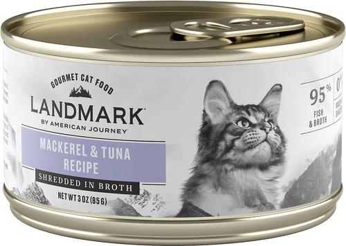 Landmark Mackerel & Tuna Recipe in Broth Grain-Free Canned Cat Food, 3-oz can, case of 12