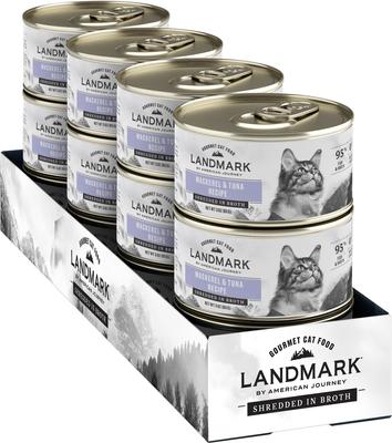 Landmark Mackerel & Tuna Recipe in Broth Grain-Free Canned Cat Food, 3-oz can, case of 12