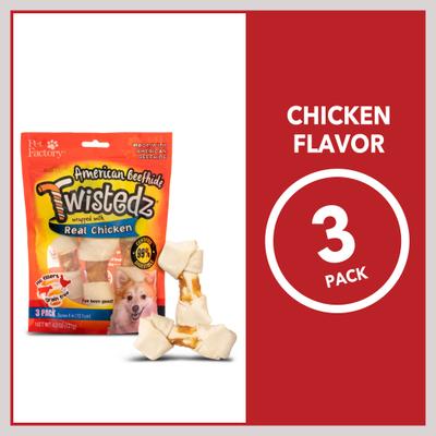 Twistedz 4 to 5-inch Beefhide Bones with Chicken Flavored Wrap Dog Hard Chews, 3 count