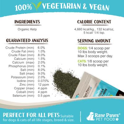 Organic Sea Kelp Powder Supplement Food Topper for Dogs & Cats, 8-oz bag