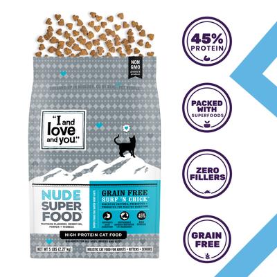 Nude Super Food Surf 'n Chick Grain-Free Dry Cat Food, 5-lb bag
